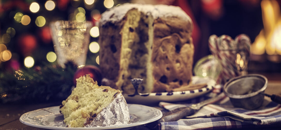 Homemade Panettone Christmas Cake with Powdered Sugar